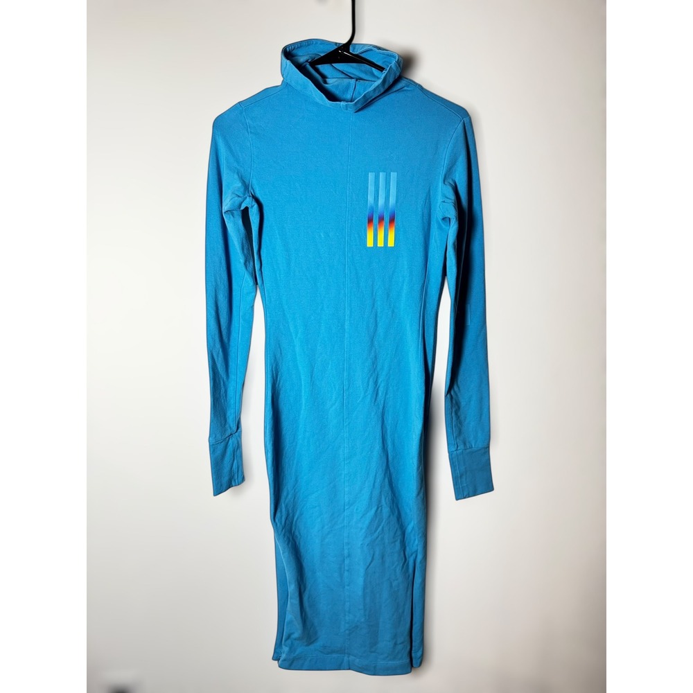 Adidas HN1642 Mission Victory Bodycon Mock Neck Logo Dress Womens‎ Sky Rush Blue